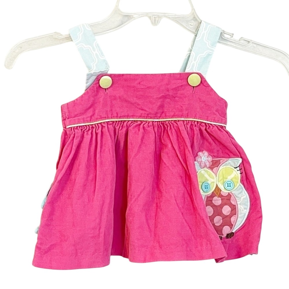 Shrimp & Grits Kids Pink Corduroy Owl Applique Jumper Dress 18M Sleeveless